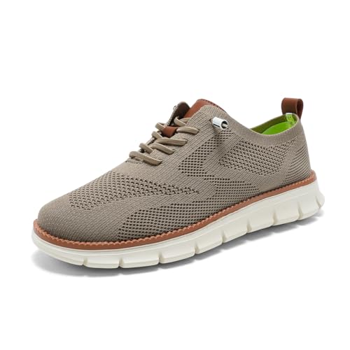 clofab Anzugschuhe Herren Oxfords Schuhe Business Mesh Stoff Sneaker Atmungsaktiv Sportschuhe Schnürschuhe Walkingschuhe Komfortabel Moderne Klassische Formale (40,Kaki-2) von clofab