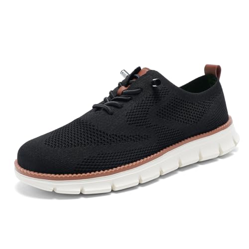 clofab Anzugschuhe Herren Oxfords Schuhe Business Mesh Stoff Sneaker Atmungsaktiv Sportschuhe Schnürschuhe Walkingschuhe Komfortabel Moderne Klassische Formale (41,Schwarz-2) von clofab