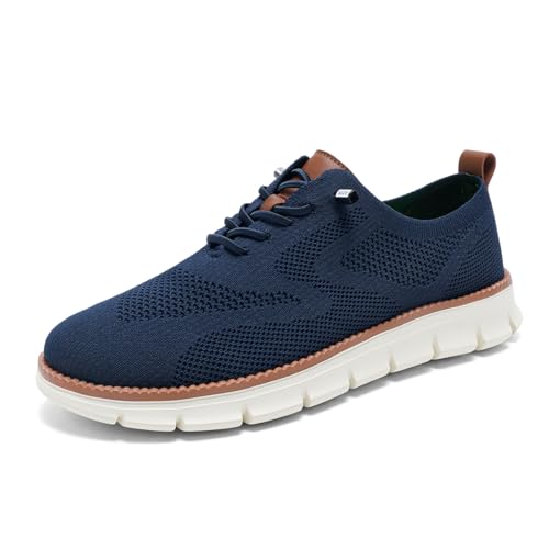 clofab Anzugschuhe Herren Oxfords Schuhe Business Mesh Stoff Sneaker Atmungsaktiv Sportschuhe Schnürschuhe Walkingschuhe Komfortabel Moderne Klassische Formale (42,Tiefblau-2) von clofab