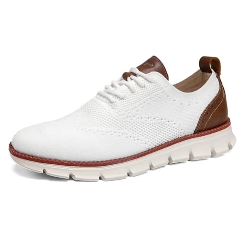 clofab Anzugschuhe Herren Oxfords Schuhe Business Mesh Stoff Sneaker Atmungsaktiv Sportschuhe Schnürschuhe Walkingschuhe Komfortabel Moderne Klassische Formale (46,Weiß-1) von clofab
