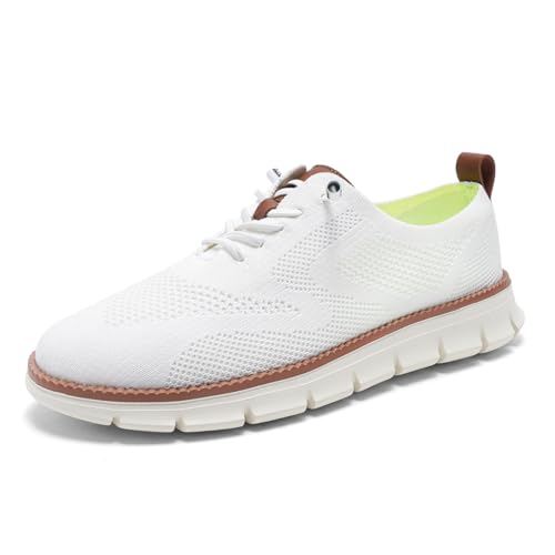 clofab Anzugschuhe Herren Oxfords Schuhe Business Mesh Stoff Sneaker Atmungsaktiv Sportschuhe Schnürschuhe Walkingschuhe Komfortabel Moderne Klassische Formale (46,Weiß-2) von clofab