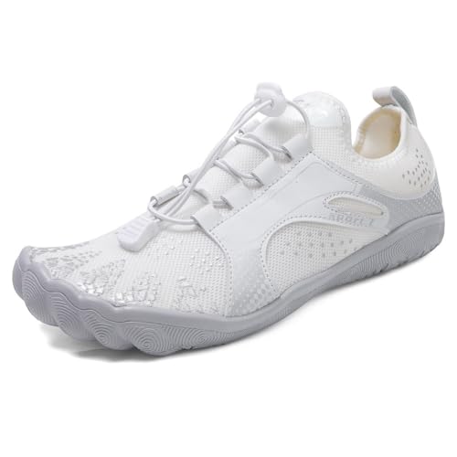 clofab Barfußschuhe Damen Herren Wasserschuhe Unisex Traillaufschuhe Schnell Trocknend Wassersportschuhe Tauchen Strand Surfen Schwimmen Aqua Wandern Yoga (2#Weiß,39) von clofab