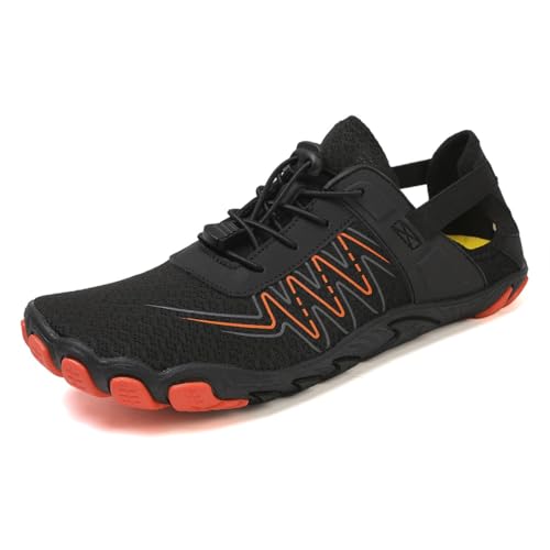 clofab Barfußschuhe Damen Herren Wasserschuhe Unisex Traillaufschuhe Schnell Trocknend Wassersportschuhe Yoga Tauchen Strand Surfen Schwimmen Aqua Wandern (Schwarz Orange,36) von clofab