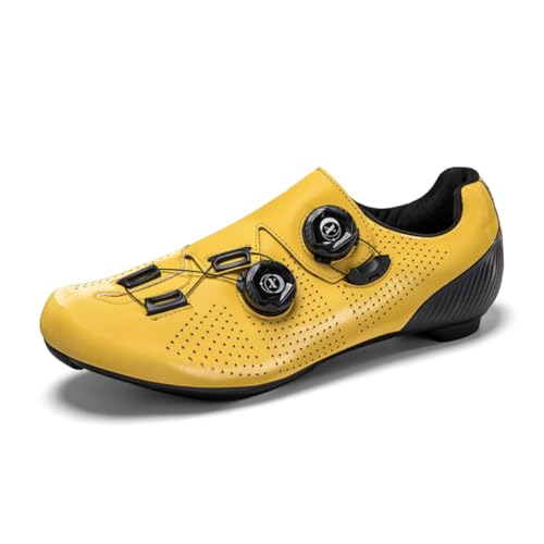 clofab Fahrradschuhe Herren Damen Rennrad Schuhe Schwarz Radsport Schuhe SPD/SPD-SL/Look Delta Klicksystem Kompatibel mit Peloton & Kompatible Installation Reitschuhe Weiß (Gelb(Road),42) von clofab