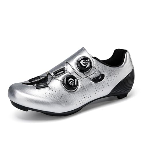 clofab Fahrradschuhe Herren Damen Rennrad Schuhe Schwarz Radsport Schuhe SPD/SPD-SL/Look Delta Klicksystem Kompatibel mit Peloton & Kompatible Installation Reitschuhe Weiß (Silber(Road),45) von clofab