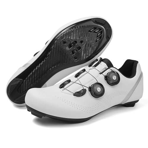 clofab Fahrradschuhe SPD SPD-SL Rennrad Schuhe Herren Damen Radsport Schuhe Mountainbike & Straße Rotation Fahrradschuhe Kompatibel Delta/KEO Peloton Indoor und Outdoor (Weiß(Road),45) von clofab