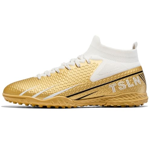 clofab Fussballschuhe Damen Herren Kunstrasen Turf Fußballschuhe Jugend Hallenschuhe Ground Outdoor Sportschuhe Für AG FG TF Fußball Trainingsschuhe (35,Goldene/TF) von clofab