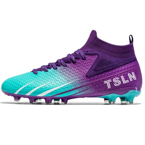 clofab Fussballschuhe Damen Herren Kunstrasen Turf Fußballschuhe Jugend Hallenschuhe Ground Outdoor Sportschuhe Für AG FG TF Fußball Trainingsschuhe (37,Blau Violett/AG) von clofab