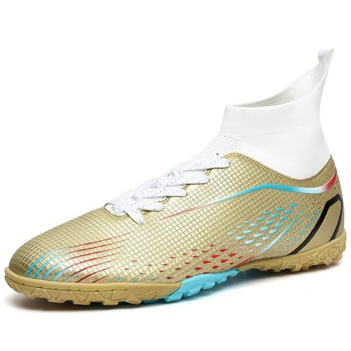 clofab Fussballschuhe Damen Herren Kunstrasen Turf Fußballschuhe Jugend Hallenschuhe Ground Outdoor Sportschuhe Für AG FG TF Fußball Trainingsschuhe (38,Goldene/TF) von clofab