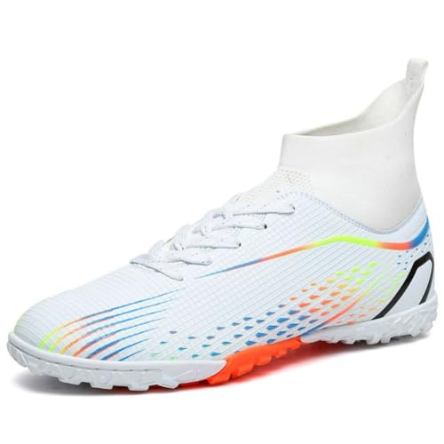 clofab Fussballschuhe Damen Herren Kunstrasen Turf Fußballschuhe Jugend Hallenschuhe Ground Outdoor Sportschuhe Für AG FG TF Fußball Trainingsschuhe (38,Weiß/TF) von clofab