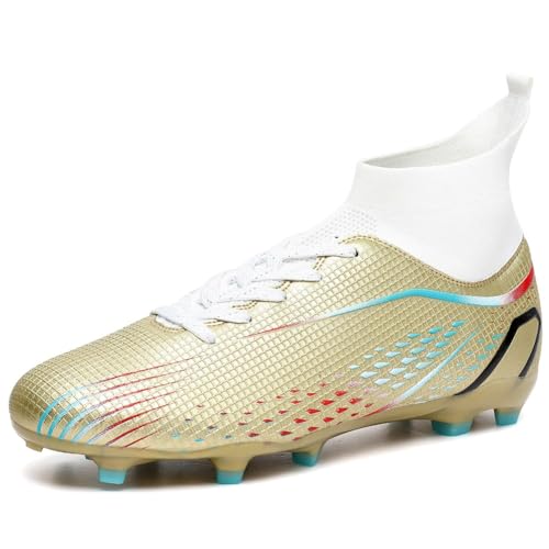 clofab Fussballschuhe Damen Herren Kunstrasen Turf Fußballschuhe Jugend Hallenschuhe Ground Outdoor Sportschuhe Für AG FG TF Fußball Trainingsschuhe (41,Goldene/AG) von clofab