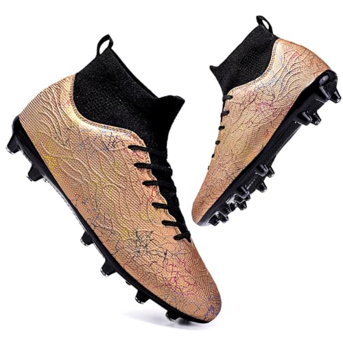 clofab Fussballschuhe Damen Herren Kunstrasen Turf Fußballschuhe Jugend Hallenschuhe Ground Outdoor Sportschuhe Für AG FG TF Fußball Trainingsschuhe (42,Goldene/AG) von clofab