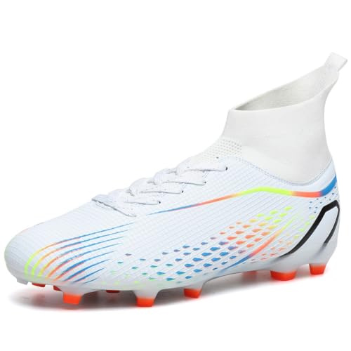 clofab Fussballschuhe Damen Herren Kunstrasen Turf Fußballschuhe Jugend Hallenschuhe Ground Outdoor Sportschuhe Für AG FG TF Fußball Trainingsschuhe (45,Weiß/AG) von clofab
