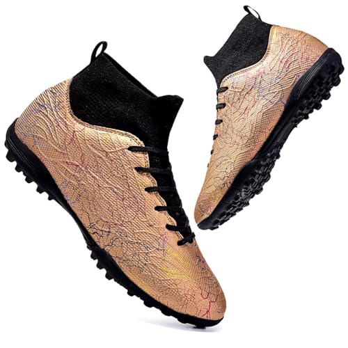 clofab Fussballschuhe Damen Herren Kunstrasen Turf Fußballschuhe Jugend Hallenschuhe Ground Outdoor Sportschuhe Für AG FG TF Fußball Trainingsschuhe (46,Goldene/TF) von clofab