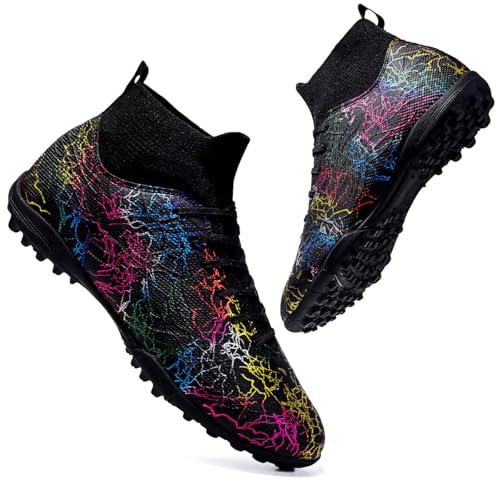 clofab Fussballschuhe Damen Herren Kunstrasen Turf Fußballschuhe Jugend Hallenschuhe Ground Outdoor Sportschuhe Für AG FG TF Fußball Trainingsschuhe (46,Schwarz/TF) von clofab