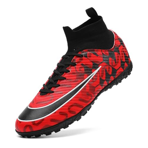 clofab Fussballschuhe Damen Herren Kunstrasen Turf Fußballschuhe Jugend Hallenschuhe Ground Outdoor Sportschuhe Für AG FG TF Fußball Trainingsschuhe (Rot/TF,42) von clofab