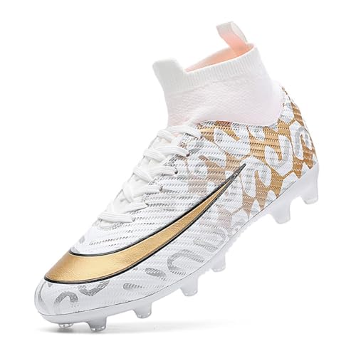 clofab Fussballschuhe Damen Herren Kunstrasen Turf Fußballschuhe Jugend Hallenschuhe Ground Outdoor Sportschuhe Für AG FG TF Fußball Trainingsschuhe (Weiß/AG,36) von clofab