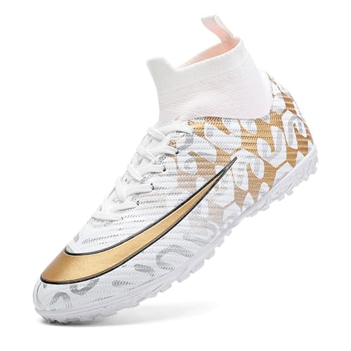 clofab Fussballschuhe Damen Herren Kunstrasen Turf Fußballschuhe Jugend Hallenschuhe Ground Outdoor Sportschuhe Für AG FG TF Fußball Trainingsschuhe (Weiß/TF,43) von clofab
