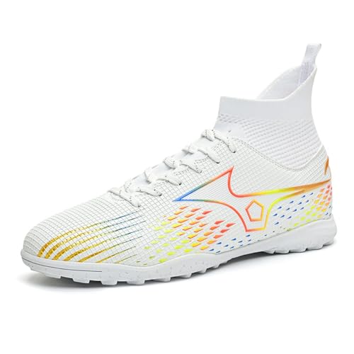clofab Fussballschuhe Damen Herren Kunstrasen Turf Fußballschuhe Jugend Hallenschuhe Ground Outdoor Sportschuhe Für TF Fußball Trainingsschuhe (38,Weiß/TF) von clofab