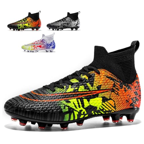 clofab Fussballschuhe Herren Damen Kunstrasen Turf Fußballschuhe Jugend Hallenschuhe Ground Outdoor Sportschuhe Für AG FG TF Fußball Trainingsschuhe (36,Schwarz Orange/AG) von clofab