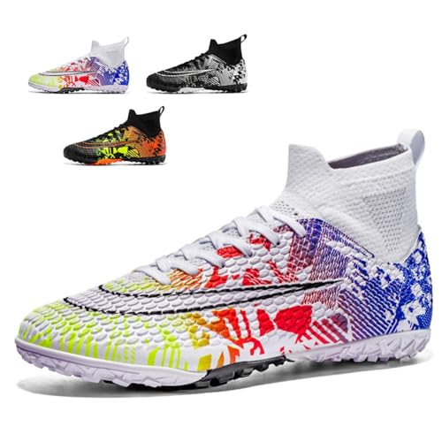 clofab Fussballschuhe Herren Damen Kunstrasen Turf Fußballschuhe Jugend Hallenschuhe Ground Outdoor Sportschuhe Für AG FG TF Fußball Trainingsschuhe (36,Weiß Rot/TF) von clofab