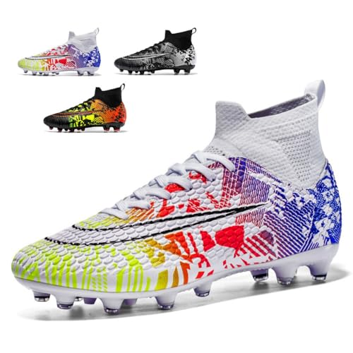 clofab Fussballschuhe Herren Damen Kunstrasen Turf Fußballschuhe Jugend Hallenschuhe Ground Outdoor Sportschuhe Für AG FG TF Fußball Trainingsschuhe (38,Weiß Rot/AG) von clofab