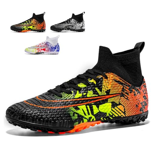 clofab Fussballschuhe Herren Damen Kunstrasen Turf Fußballschuhe Jugend Hallenschuhe Ground Outdoor Sportschuhe Für AG FG TF Fußball Trainingsschuhe (39,Schwarz Orange/TF) von clofab