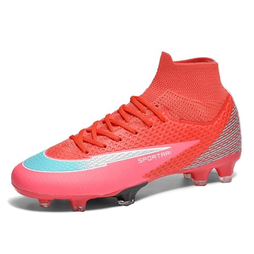 clofab Fussballschuhe Herren Damen Kunstrasen Turf Fußballschuhe Jugend Hallenschuhe Ground Outdoor Sportschuhe Für AG FG TF Fußball Trainingsschuhe (42,Rot/AG) von clofab