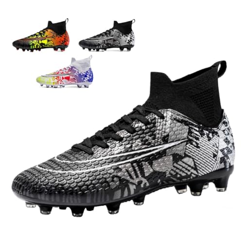 clofab Fussballschuhe Herren Damen Kunstrasen Turf Fußballschuhe Jugend Hallenschuhe Ground Outdoor Sportschuhe Für AG FG TF Fußball Trainingsschuhe (42,Schwarz Weiß/AG) von clofab