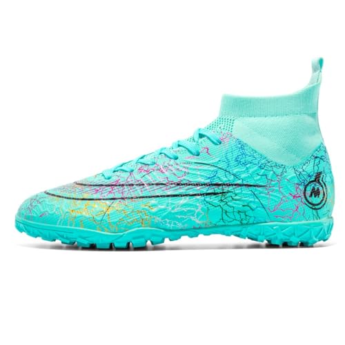 clofab Fussballschuhe Herren Damen Kunstrasen Turf Fußballschuhe Jugend Hallenschuhe Ground Outdoor Sportschuhe Für AG FG TF Fußball Trainingsschuhe (42,Türkis/TF-2) von clofab