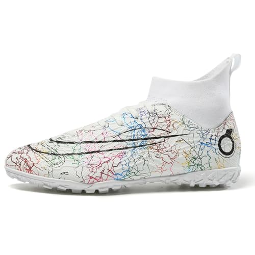 clofab Fussballschuhe Herren Damen Kunstrasen Turf Fußballschuhe Jugend Hallenschuhe Ground Outdoor Sportschuhe Für AG FG TF Fußball Trainingsschuhe (42,Weiß/TF-1) von clofab
