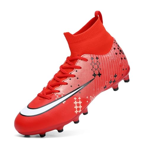 clofab Fussballschuhe Herren Damen Kunstrasen Turf Fußballschuhe Jugend Hallenschuhe Ground Outdoor Sportschuhe Für AG FG TF Fußball Trainingsschuhe (Rot-1/AG,43) von clofab