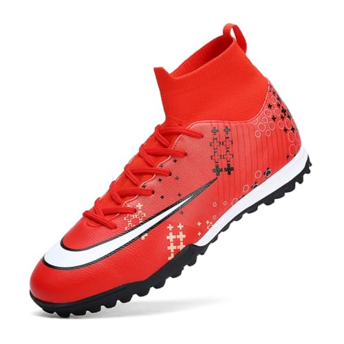 clofab Fussballschuhe Herren Damen Kunstrasen Turf Fußballschuhe Jugend Hallenschuhe Ground Outdoor Sportschuhe Für AG FG TF Fußball Trainingsschuhe (Rot-1/TF,41) von clofab