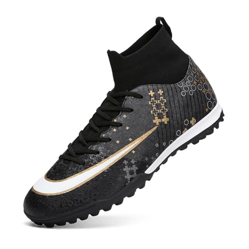 clofab Fussballschuhe Herren Damen Kunstrasen Turf Fußballschuhe Jugend Hallenschuhe Ground Outdoor Sportschuhe Für AG FG TF Fußball Trainingsschuhe (Schwarz-1/TF,35) von clofab