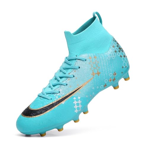 clofab Fussballschuhe Herren Damen Kunstrasen Turf Fußballschuhe Jugend Hallenschuhe Ground Outdoor Sportschuhe Für AG FG TF Fußball Trainingsschuhe (Türkis-1/AG,44) von clofab