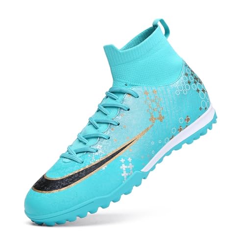 clofab Fussballschuhe Herren Damen Kunstrasen Turf Fußballschuhe Jugend Hallenschuhe Ground Outdoor Sportschuhe Für AG FG TF Fußball Trainingsschuhe (Türkis-1/TF,45) von clofab