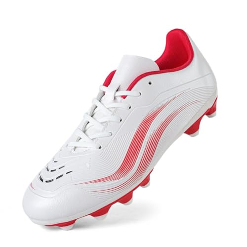 clofab Fussballschuhe Herren Damen Kunstrasen Turf Fußballschuhe Jugend Hallenschuhe Ground Outdoor Sportschuhe Für AG FG TF Fußball Trainingsschuhe (Weiß/AG,43) von clofab