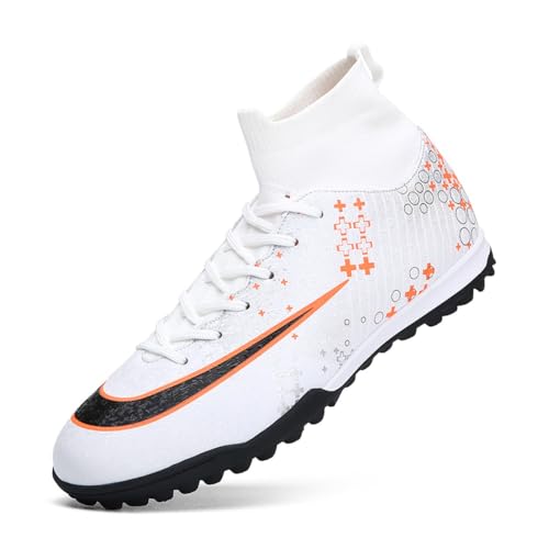 clofab Fussballschuhe Herren Damen Kunstrasen Turf Fußballschuhe Jugend Hallenschuhe Ground Outdoor Sportschuhe Für AG FG TF Fußball Trainingsschuhe (Weiß-1/TF,40) von clofab