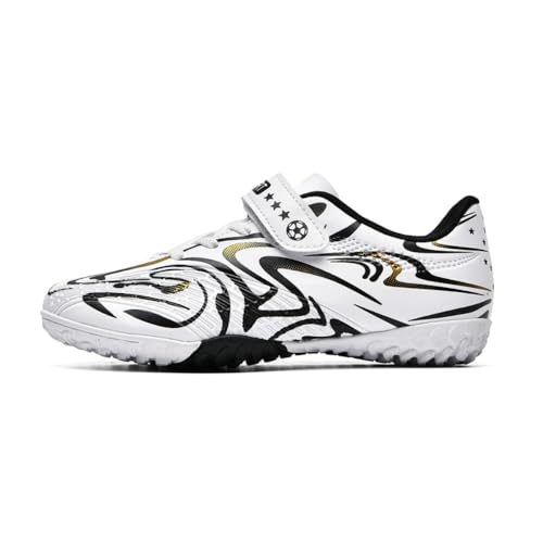 clofab Fussballschuhe Kinder Kunstrasen Turf Fußballschuhe Jungen Mädchen Hallenschuhe Ground Outdoor Sportschuhe Für AG FG TF Fußball Trainingsschuhe (30,Weiß Goldene-1/TF) von clofab