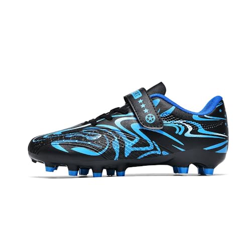clofab Fussballschuhe Kinder Kunstrasen Turf Fußballschuhe Jungen Mädchen Hallenschuhe Ground Outdoor Sportschuhe Für AG FG TF Fußball Trainingsschuhe (34,Schwarz Blau-1/AG) von clofab