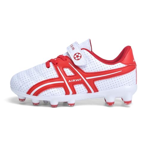 clofab Fussballschuhe Kinder Kunstrasen Turf Fußballschuhe Jungen Mädchen Hallenschuhe Ground Outdoor Sportschuhe Für AG FG TF Fußball Trainingsschuhe (36,Weiß Rot-2/AG) von clofab