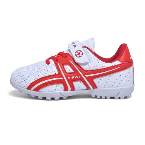 clofab Fussballschuhe Kinder Kunstrasen Turf Fußballschuhe Jungen Mädchen Hallenschuhe Ground Outdoor Sportschuhe Für AG FG TF Fußball Trainingsschuhe (37,Weiß Rot-2/TF) von clofab