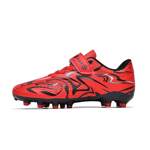 clofab Fussballschuhe Kinder Kunstrasen Turf Fußballschuhe Jungen Mädchen Hallenschuhe Ground Outdoor Sportschuhe Für AG FG TF Fußball Trainingsschuhe (38,Rot-1/AG) von clofab