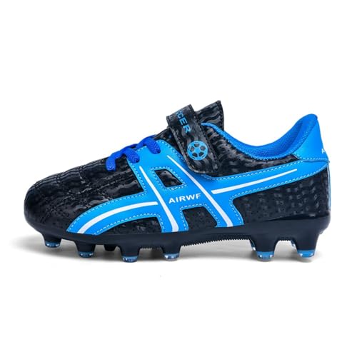 clofab Fussballschuhe Kinder Kunstrasen Turf Fußballschuhe Jungen Mädchen Hallenschuhe Ground Outdoor Sportschuhe Für AG FG TF Fußball Trainingsschuhe (38,Schwarz Blau -2/AG) von clofab