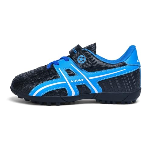 clofab Fussballschuhe Kinder Kunstrasen Turf Fußballschuhe Jungen Mädchen Hallenschuhe Ground Outdoor Sportschuhe Für AG FG TF Fußball Trainingsschuhe (39,Schwarz Blau-2/TF) von clofab