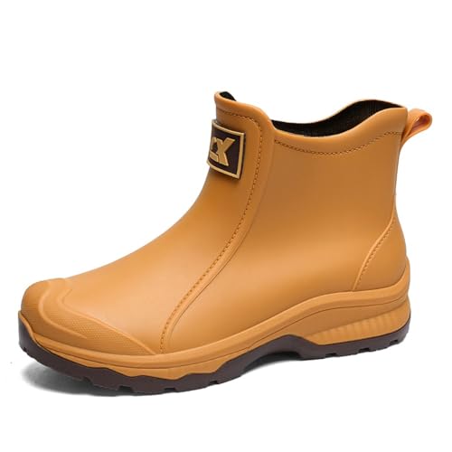 clofab Gummistiefel Herren Damen rutschfest Gummischuhe Regenschuhe Kurze Halbhoch Stylische Boots Wasserdicht Outdoor Angelstiefel Bequem Gartenstiefel Rutschiger Boden Regenstiefel (39,Kaki-2) von clofab