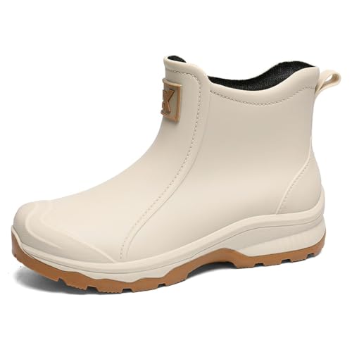 clofab Gummistiefel Herren Damen rutschfest Gummischuhe Regenschuhe Kurze Halbhoch Stylische Boots Wasserdicht Outdoor Angelstiefel Bequem Gartenstiefel Rutschiger Boden Regenstiefel (39,Weiß-2) von clofab