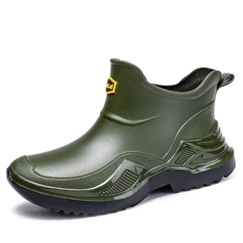 clofab Gummistiefel Herren Damen rutschfest Gummischuhe Regenschuhe Kurze Halbhoch Stylische Boots Wasserdicht Outdoor Angelstiefel Bequem Gartenstiefel Rutschiger Boden Regenstiefel (41,Khakigrün-1) von clofab