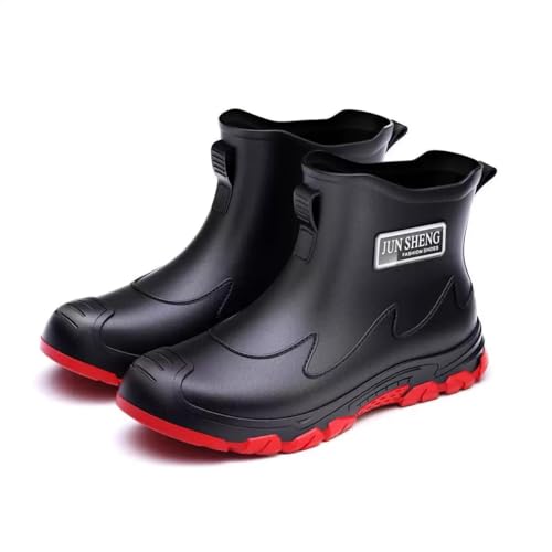 clofab Gummistiefel Herren Damen rutschfest Gummischuhe Regenschuhe Kurze Halbhoch Stylische Boots Wasserdicht Outdoor Angelstiefel Bequem Gartenstiefel Rutschiger Boden Regenstiefel (42,Schwarz Rot) von clofab