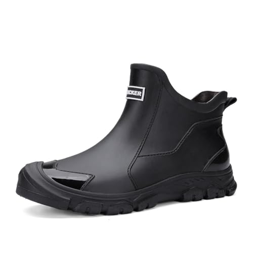 clofab Gummistiefel Herren Damen rutschfest Gummischuhe Regenschuhe Kurze Halbhoch Stylische Boots Wasserdicht Outdoor Angelstiefel Bequem Gartenstiefel Rutschiger Boden Regenstiefel (schwarz-1,44) von clofab
